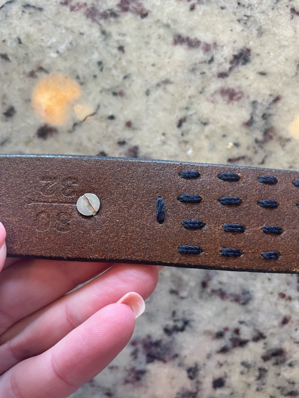 Brown Leather Belt with Green/blue Stitching and Decorative Conchos 32 - Picture 4 of 9